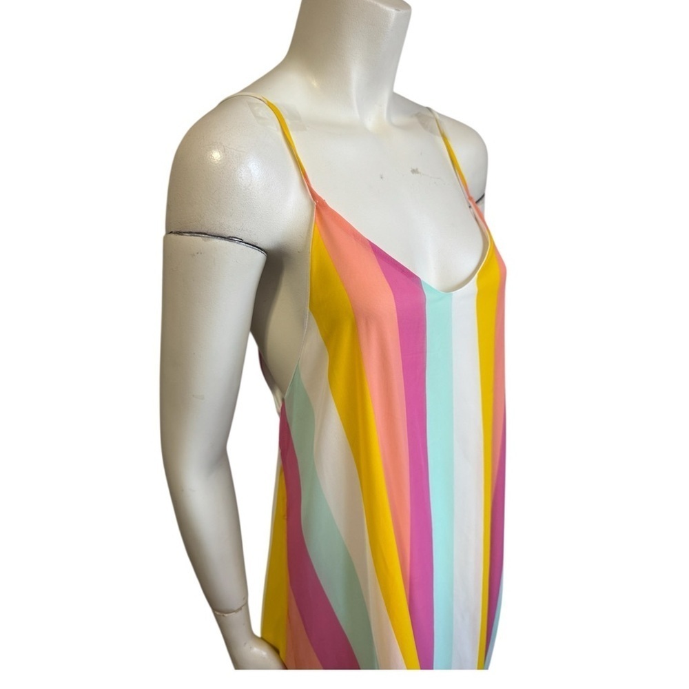 Pastel Rainbow Stripe Maxi Dress Low Back Resort Glam Vacation Cover Up Medium - Picture 4 of 14